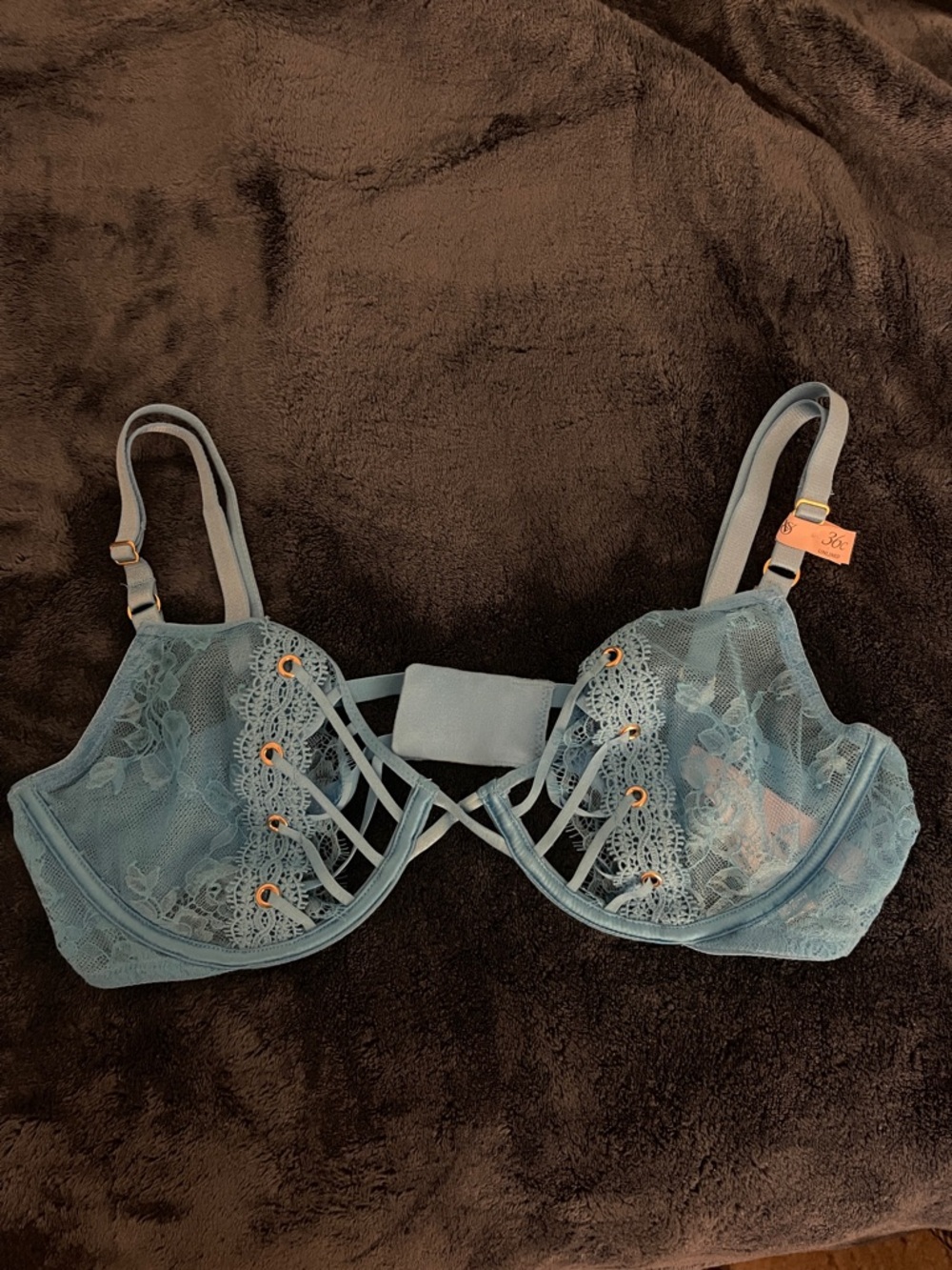 Victoria's Secret Sky Blue Lace Strappy Underwire Bra